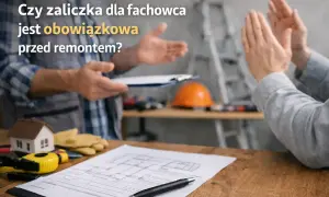 Przedpłata na materiały to klucz do sprawnego remontu. Na stole plany, miarka i kask budowlany.