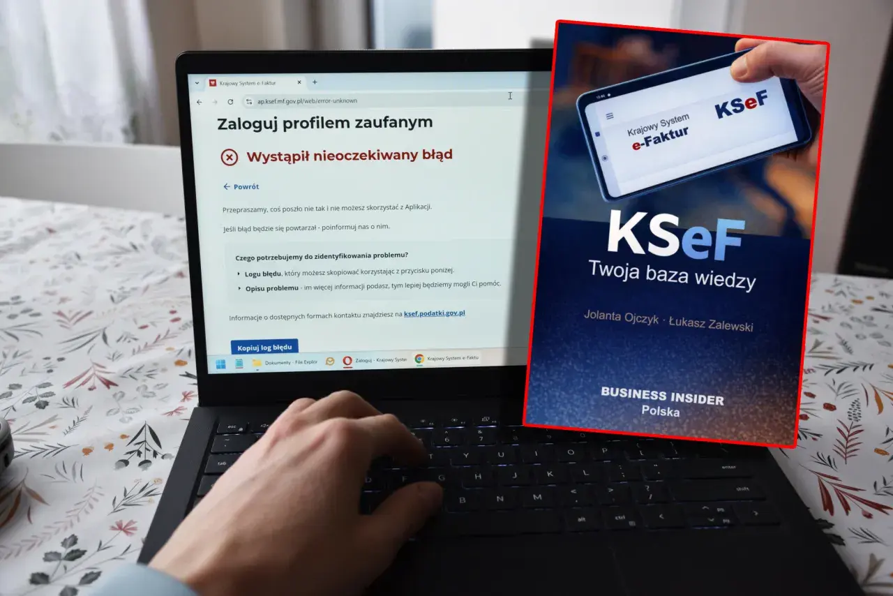 Czy warsztaty niezależne stracą dostęp do cyfrowych książek serwisowych w 2026? Na ekranie laptopa błąd logowania do KSeF, a obok smartfon z aplikacją.