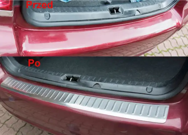 Przed i po: zabezpieczenie dolnej krawędzi zderzaka przed krawężnikami za pomocą listwy ochronnej.